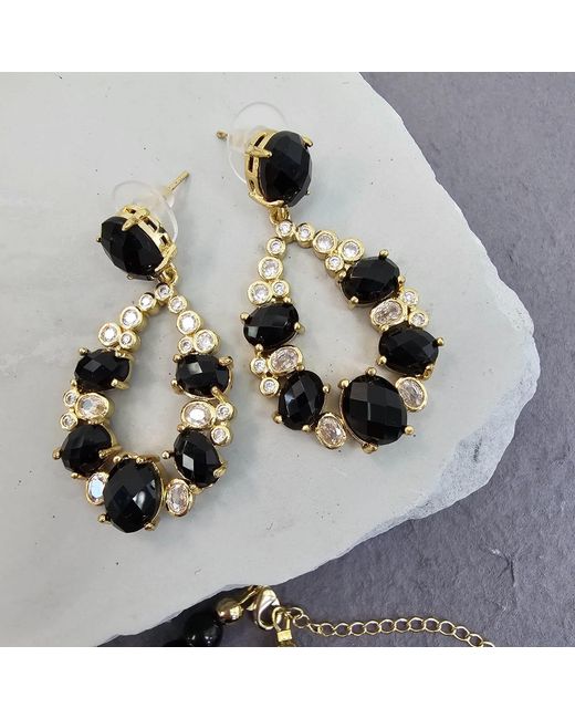 Farra Metallic Teardrop Shaped Obsidian Statement Earrings