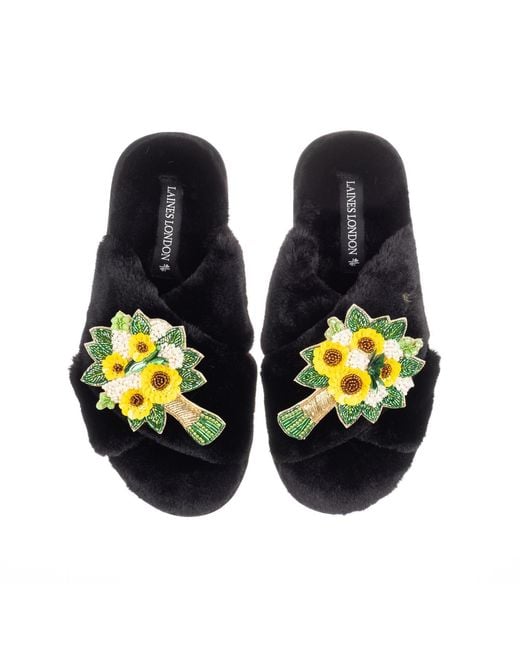 Laines London Blue Classic Laines Slippers With Bouquet Brooches