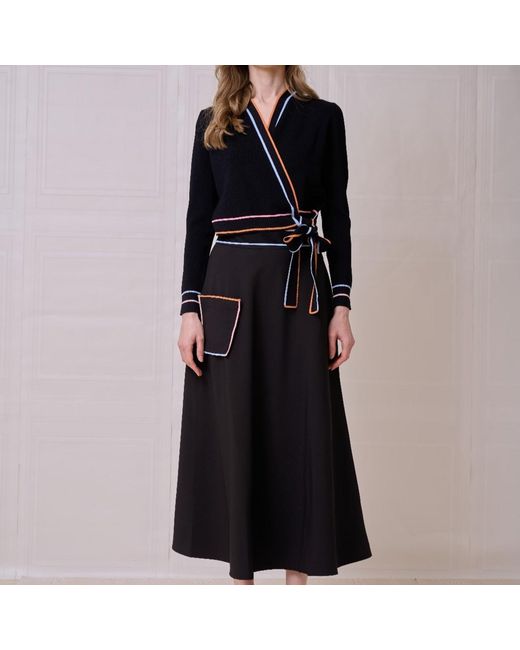 Roch Perel Black Coloured Trim Wrap Sweater