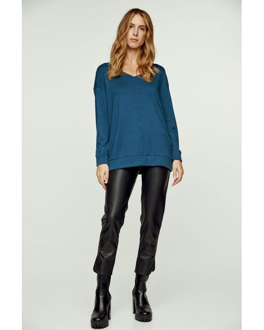 Conquista Blue Petrol V Neck Knit Top