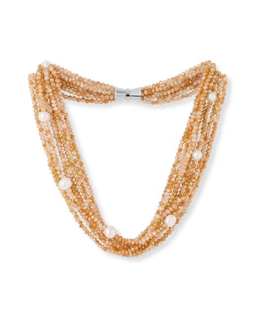 Pearls of the Orient Online Metallic Stella Multi-Strand Crystal Necklace With Cultured Freshwater Pearls