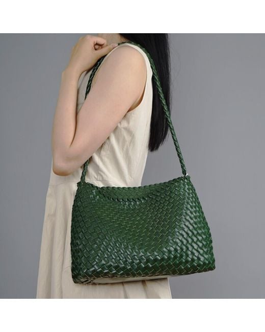 Rimini Green Hand Weaving Shoulder Bag 'Suzy'