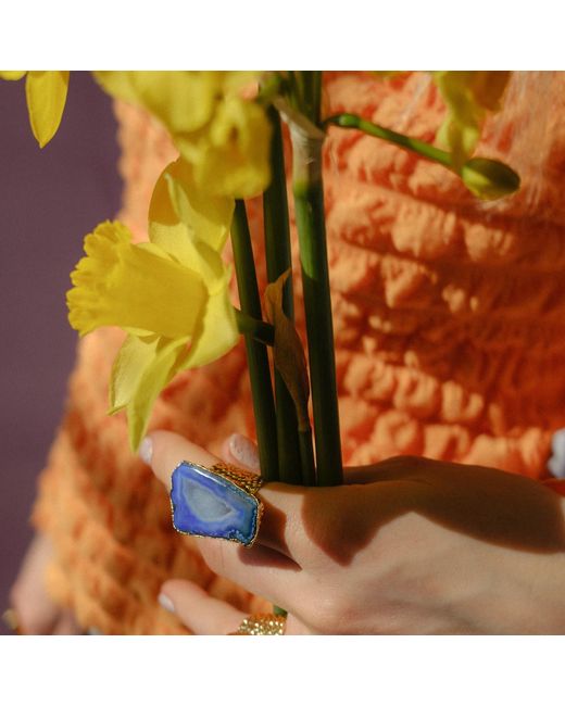 YAA YAA LONDON Cobalt Blue Mega Gemstone Gold Adjustable Ring
