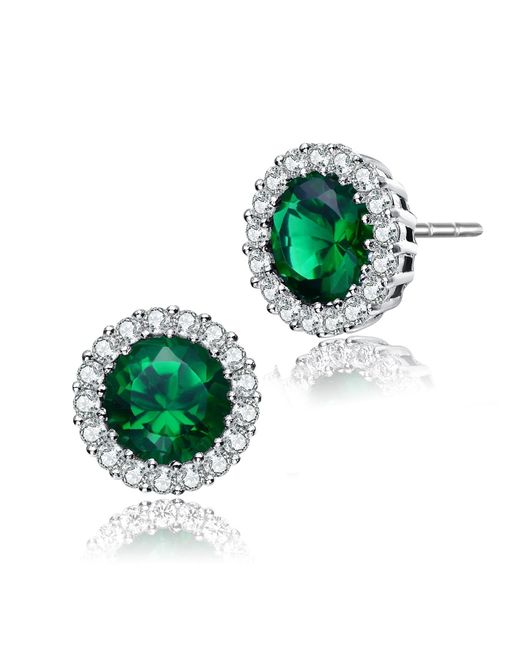 Genevive Jewelry Green Sterling Silver Gold Plated Emerald Cubic Zirconia Stud Earrings