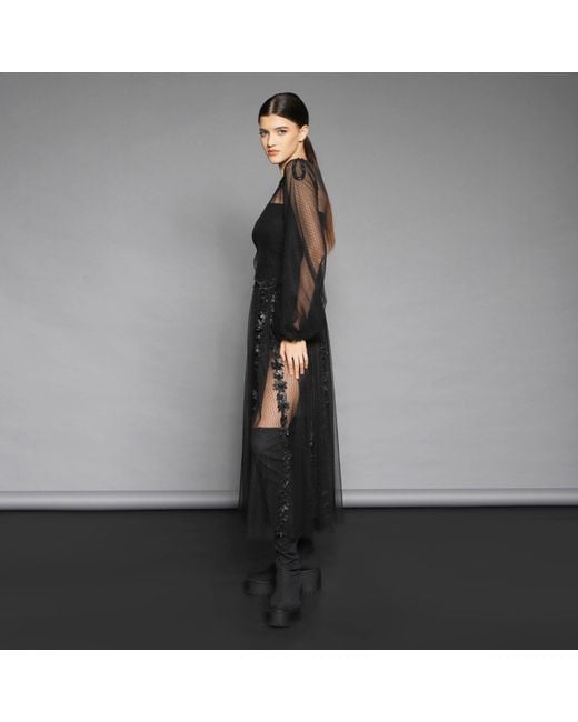 Silvia Serban Black Textured Tulle Fit-And-Flare Dress With Volumetric Appliqués