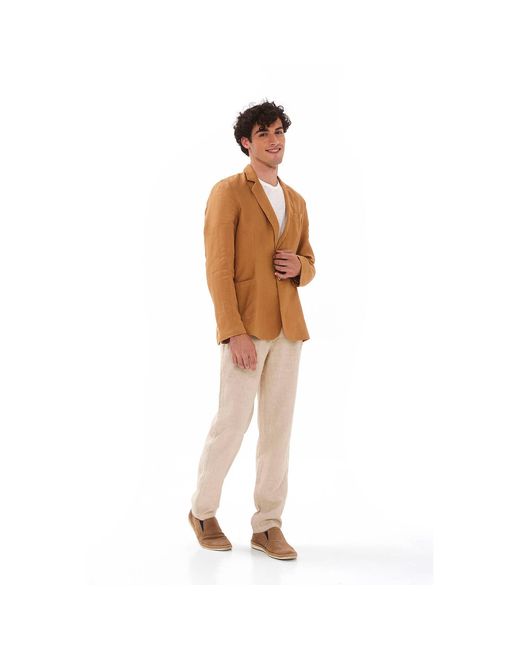 Haris Cotton Natural Neutrals Linen Pants With Elastic Waistband And Back Pockets Beach Sand for men