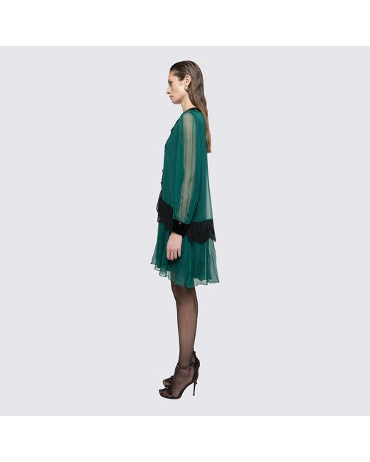 Nissa Green Lace Insert Silk Midi Dress