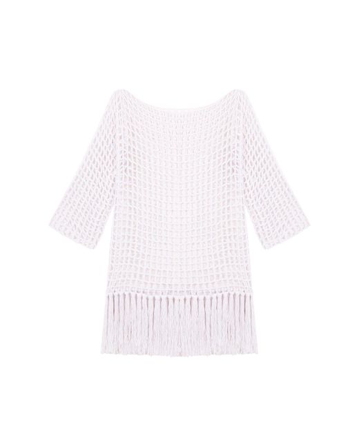 Shareyourluce White Fishnet Dress With Fringes