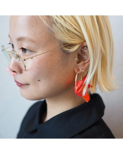 Nana Watanabe Red Joy Little Bird Embroidery Earrings