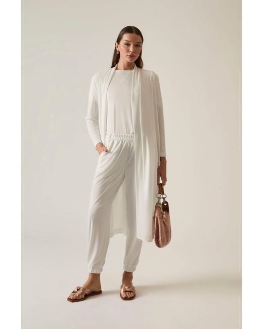 James Lakeland White Long Wrap Jersey Cardigan