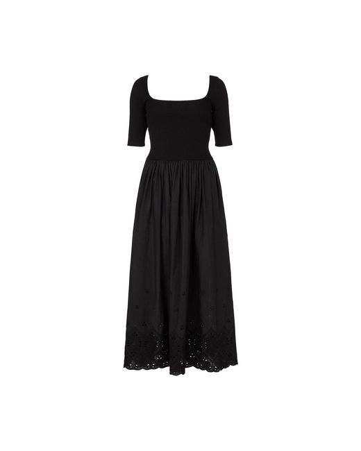 Lily and Lionel Black Sydney Short Sleeve Jersey Bodice Embroidered Midi Dress