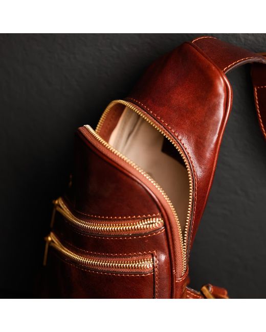 Time Resistance Brown Leather Sling Bag for men