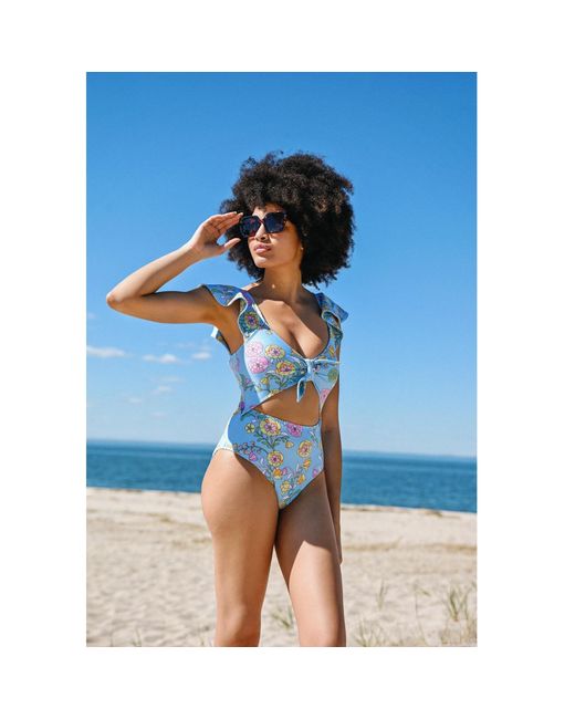 Jessie Zhao New York Blue Ocean Flower One-Piece Swimsuit