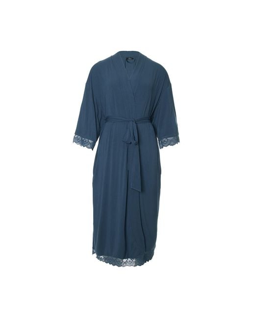 Pretty You London Blue Bamboo Lace Kimono Robe