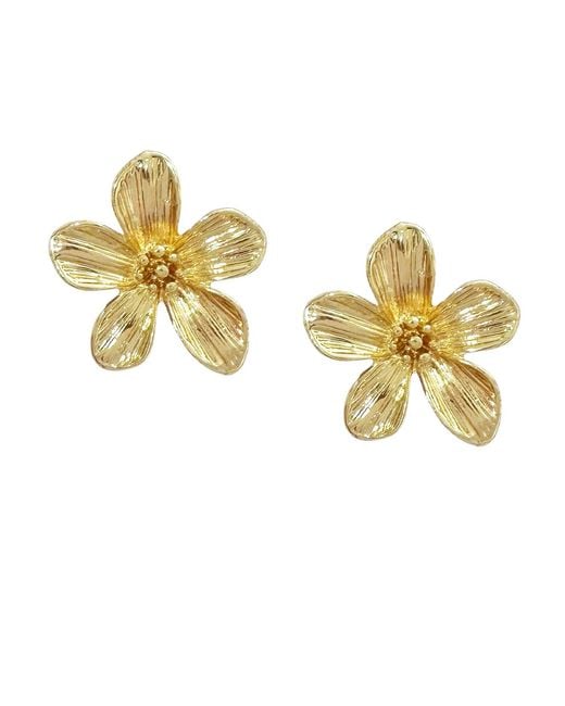 Maison De Gala Metallic Textured Flower Statement Stud Earrings