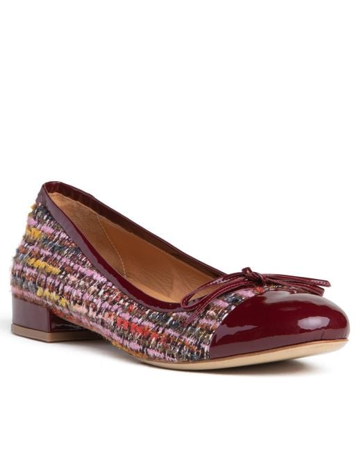 Beautiisoles by Robyn Shreiber Made in Italy Red Beatrice Burgundy Linen & Patent Leather Ballerina