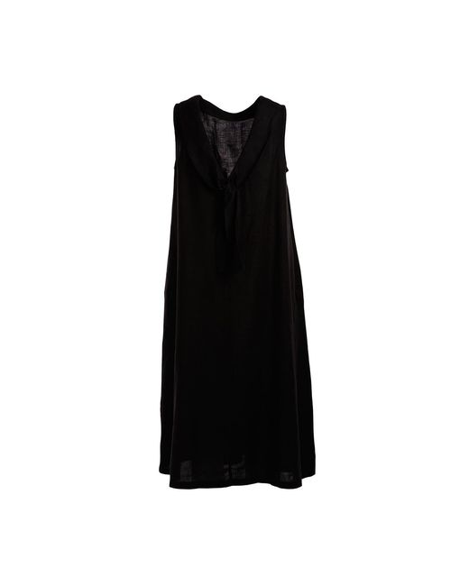 Haris Cotton Black Midi Back Tie Linen Dress