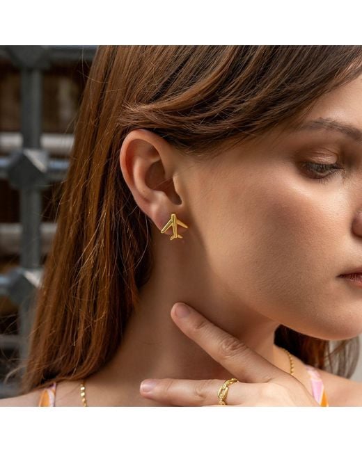 Spero London Metallic Airplane Sterling Stud Earring