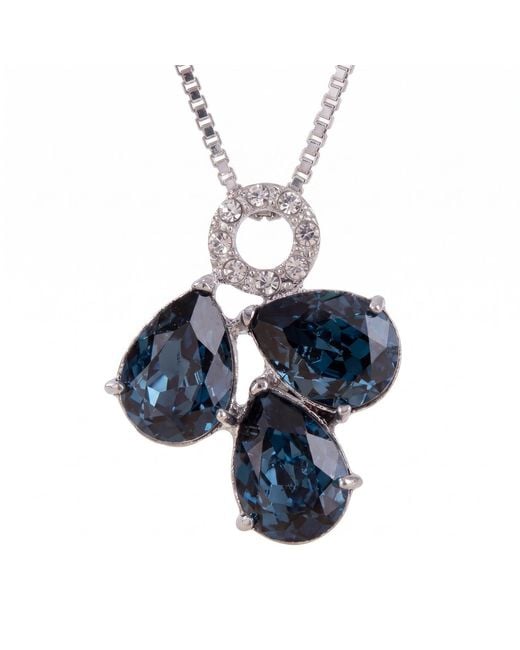 Modenaire Metallic Sapphire Teardrop Trio Cluster Pendant Necklace