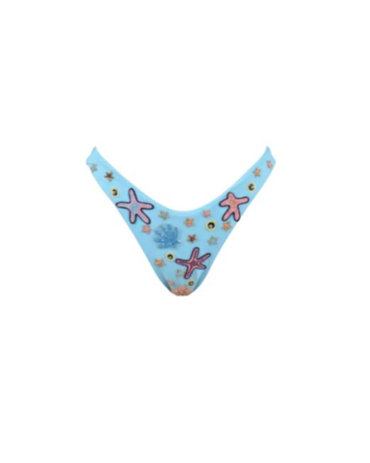 Oceanus Blue Quinn Embellished Slip On Bikini Bottoms