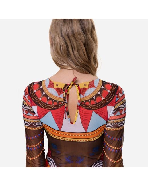 Rodasoleil Smart Swimwear Brown Tan-Through Mesh One-Piece Swimsuit With Sleeves Africa