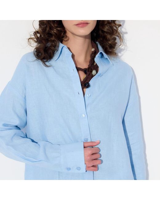 Thisisu Collection Blue Sirena Open-Back Linen Wavy Shirt