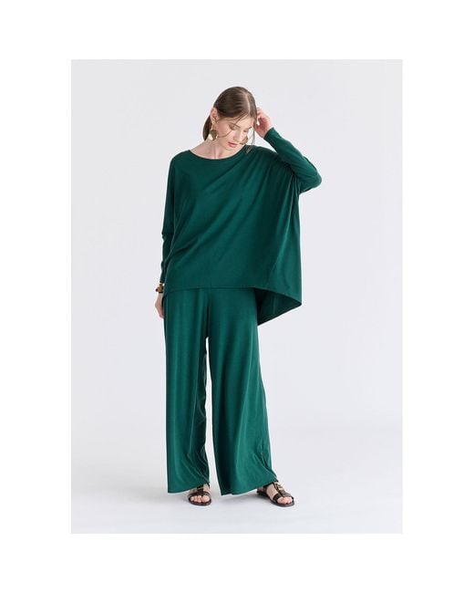 Paisie Green Wide Neck Oversized Lyocell Jersey Top