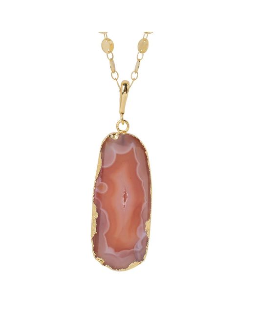 YAA YAA LONDON Metallic Ultra Long Caramel Agate Gold Pendant Necklace