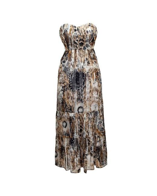 Smart and Joy Multicolor Neutrals Bustier Chiffon Maxi Dress With Abstract Floral Print
