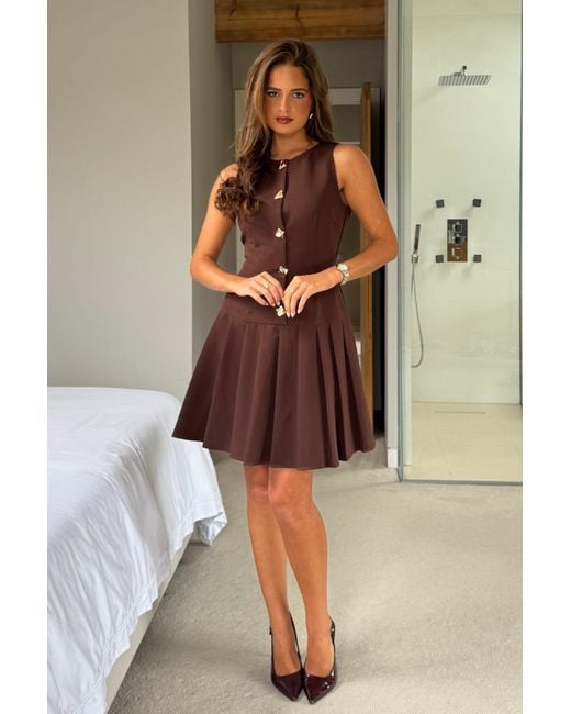 Girl In Mind Brown Penelope Tailored Pleated Mini Dress
