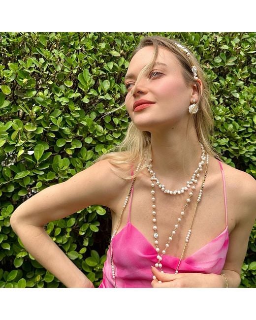Farra Metallic Flower Petal Shaped Freshwater Pearls Necklace