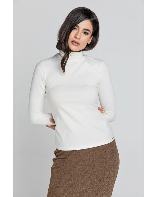 Conquista White Neutrals Ecru Turtle Neck Top By