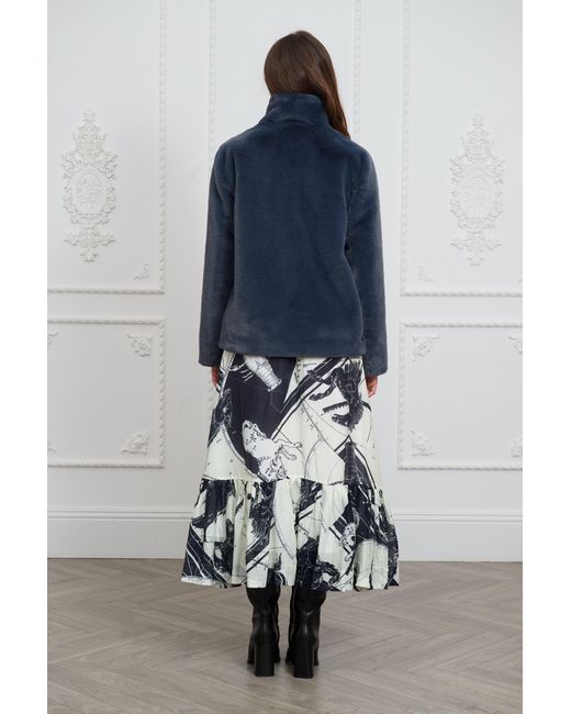 ISSY LONDON Blue Ava Lighterweight Faux Fur Jacket Slate