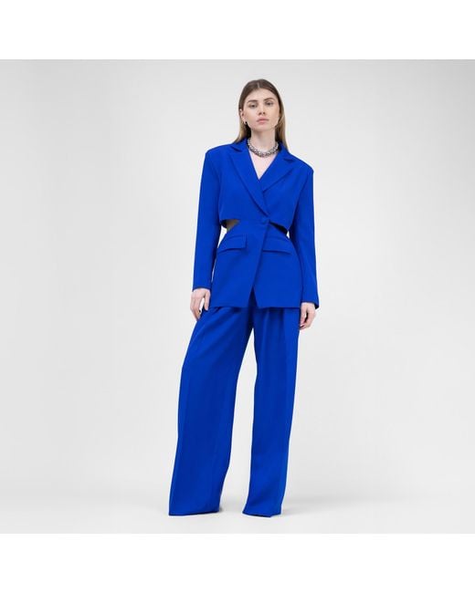 BLUZAT Blue Electric Suit With Blazer With Waistline Cut-out And Ultra Wide Leg Trousers