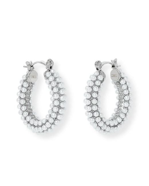 Pearls of the Orient Online Metallic Credo Chunky Plated Hoop Earrings With Small Mother Of Pearl Beads