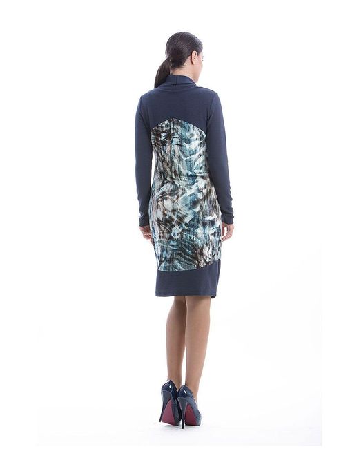 Conquista Blue Abstract Print Viscose Jersey Long Sleeve Dress