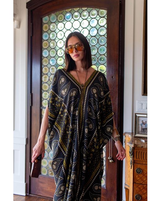Jennafer Grace Green Caspian Paisley Border Caftan