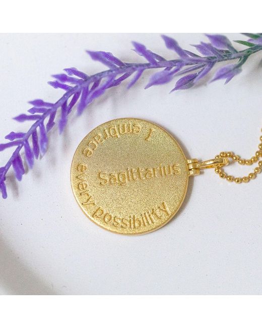 Azura Jewelry New York Metallic Sagittarius Zodiac Mantra Necklace Vermeil