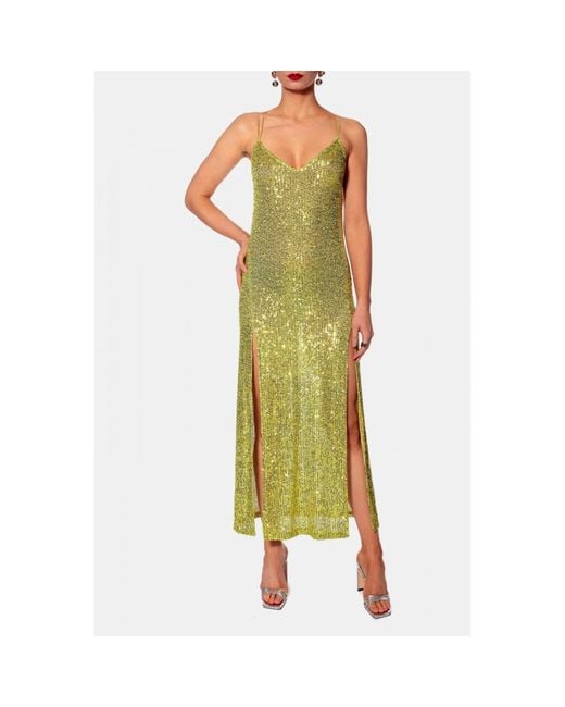 AGGI by HALEWSKI Green Eliza Lemon Sparkle Midi Sequin Sleeveless Dress