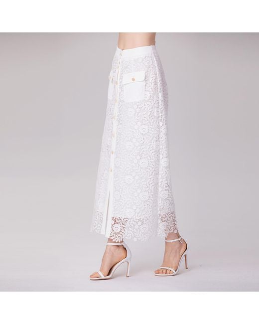 Smart and Joy White Lace And Center Buttons Straight Midi Skirt