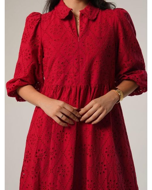 Rose & Nancy Lucille Cotton Embroidered Midi Shirt Dress