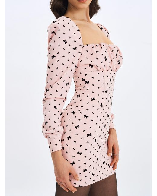 Miss Circle New York Pink Perla Baby Ruched Bust Velvet-Embossed Bow Mini Dress