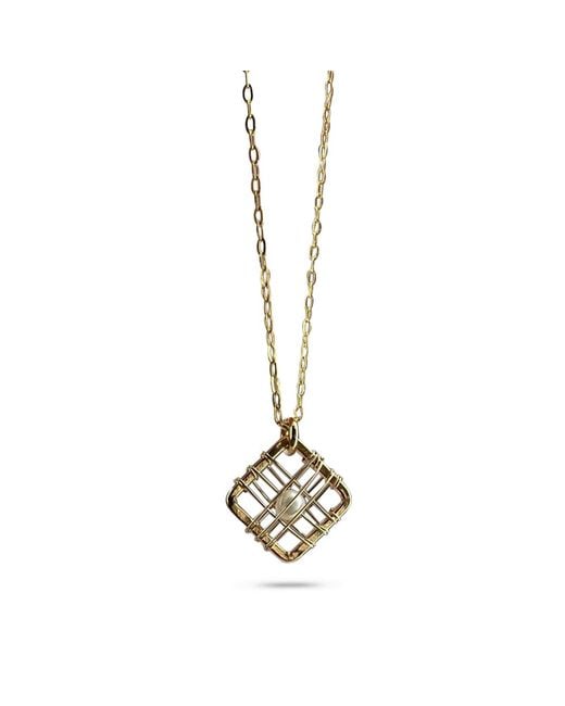Greyewolfe Metallic Squared Caged Pearl Necklace