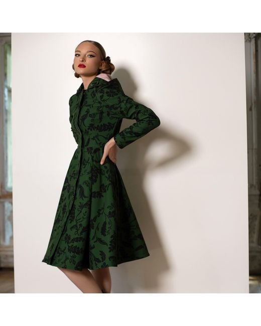 RainSisters Dark Green Hooded Waterproof Coat For Women: Forest Flower