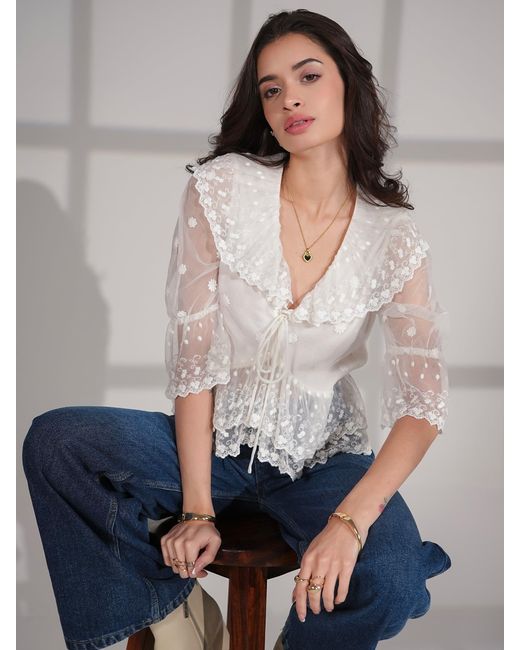 Rose & Nancy White Samira Ivory Lace Blouse