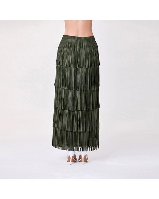 Smart and Joy Green Tiered Fringe Skirt