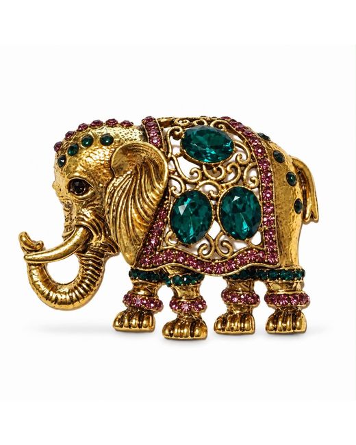 By Ozge Metallic Emerald Majesty Crystal Elephant-Tone Statement Brooch
