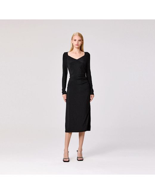 Smart and Joy Black Fitted Jersey Rush Side Dress