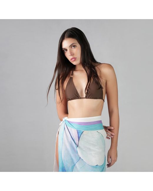 DHARA SHETH DUBAI Blue Fleur Botanical Print Resort Halter-Style Sarong