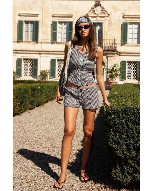 Montce Gray Micro Gingham Scalloped Vest